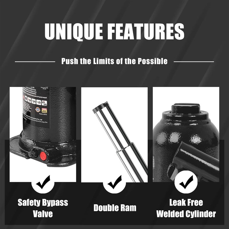 TORIN 2 Ton (4,000 LBs) Double Ram Welded Bottle Jack for Car Auto Repair and House Lift, Black, ATH80202XB - Image 3
